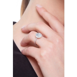 White gold 18k halo ring with aquamarine and diamonds  2