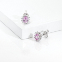 Orecchini  in oro bianco 18k con zaffiro rosa e contorno in diamanti