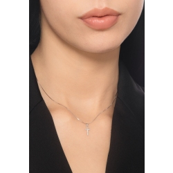 Collana in oro bianco 18k con ciondolo a forma di croce in diamanti, misura ciondolo circa 0.61x0.98 cm 2