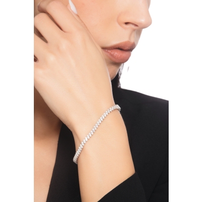 Bracciale tennis oro bianco con diamanti navette