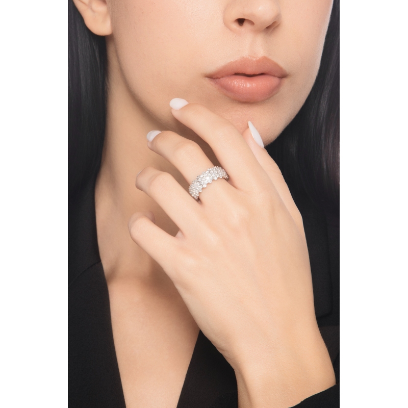 Anello elastico oro bianco 18k con diamanti