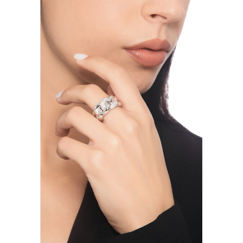 Anello elastico groumette in oro bianco 750 con diamanti