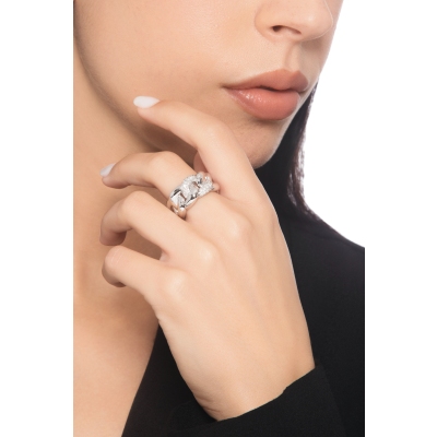 Anello elastico groumette in oro bianco 750 con diamanti