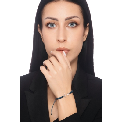 Blue tissue bracelet with infinite charm in white gold 18k and diamonds