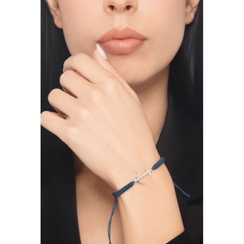 Blue tissue bracelet with infinite charm in white gold 18k and diamonds