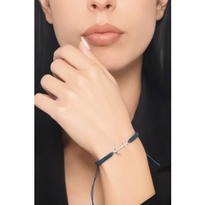 Blue tissue bracelet with infinite charm in white gold 18k and diamonds