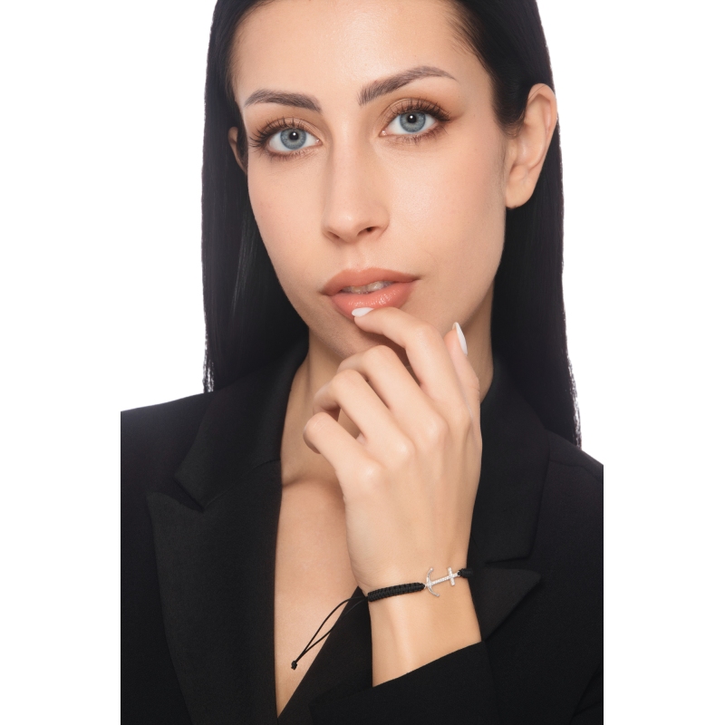 Tissue bracelet with anchor in white gold 18k and diamonds 