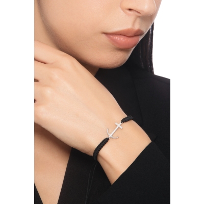 Tissue bracelet with anchor in white gold 18k and diamonds 
