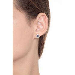 Orecchini in oro bianco 750 con zaffiro blu ovale e diamanti 2