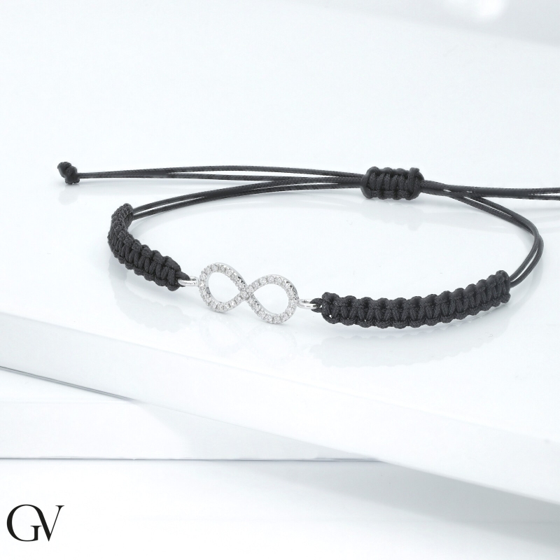 BRACCIALE uomo/donna CON INFINITO IN BRILL, TESSUTO NERO, SIMILE A WBRAP7000BB-T