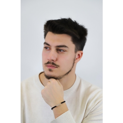 BRACCIALE uomo CON INFINITO IN BRILL, TESSUTO NERO, SIMILE A WBRAP7000BB-T