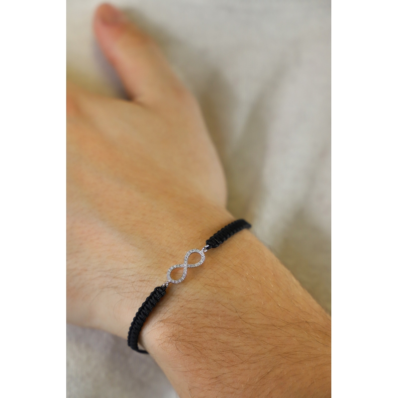BRACCIALE uomo CON INFINITO IN BRILL, TESSUTO NERO, SIMILE A WBRAP7000BB-T