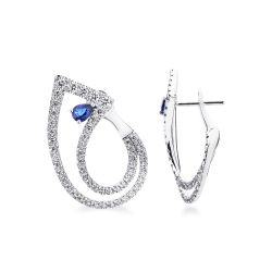 Orecchini design in oro bianco 18k con zaffiri blu a goccia e diamanti