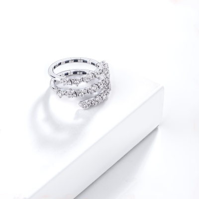 Anello a molla in oro bianco 18k con 3 giri in diamanti