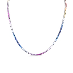 Collana tennis in oro bianco 750 con zaffiri multicolor rainbow