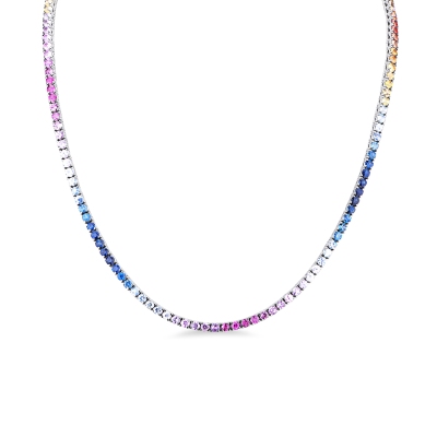 Collana tennis in oro bianco 750 con zaffiri multicolor rainbow