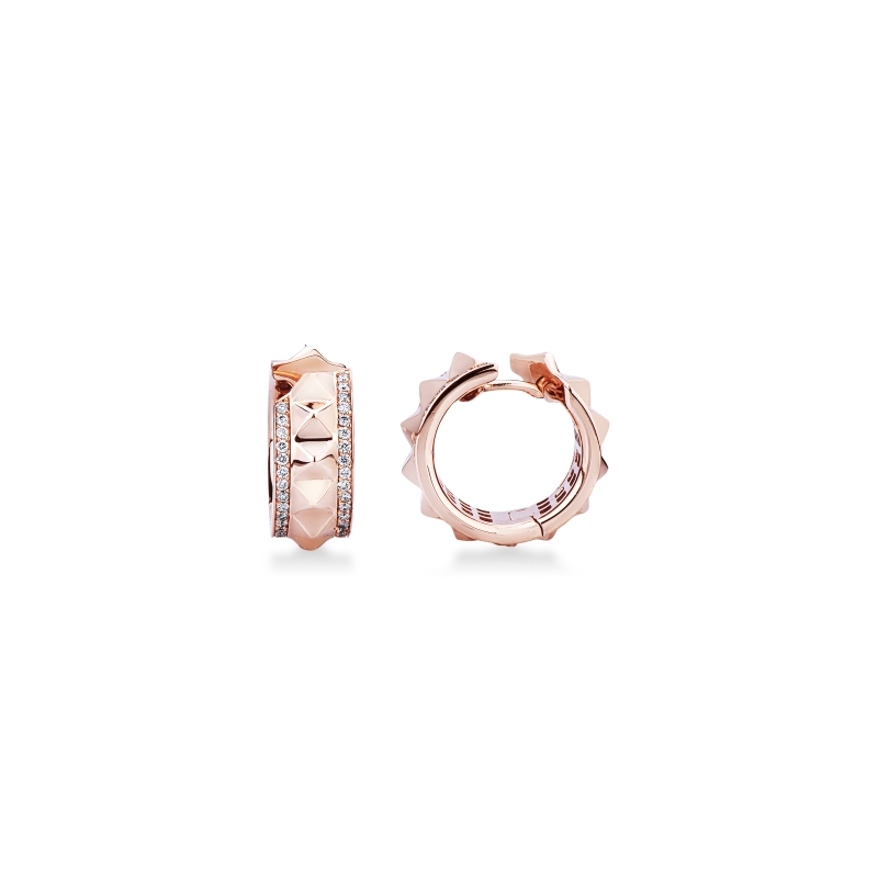 Orecchini in oro rosa 18k con borchie e file in diamanti