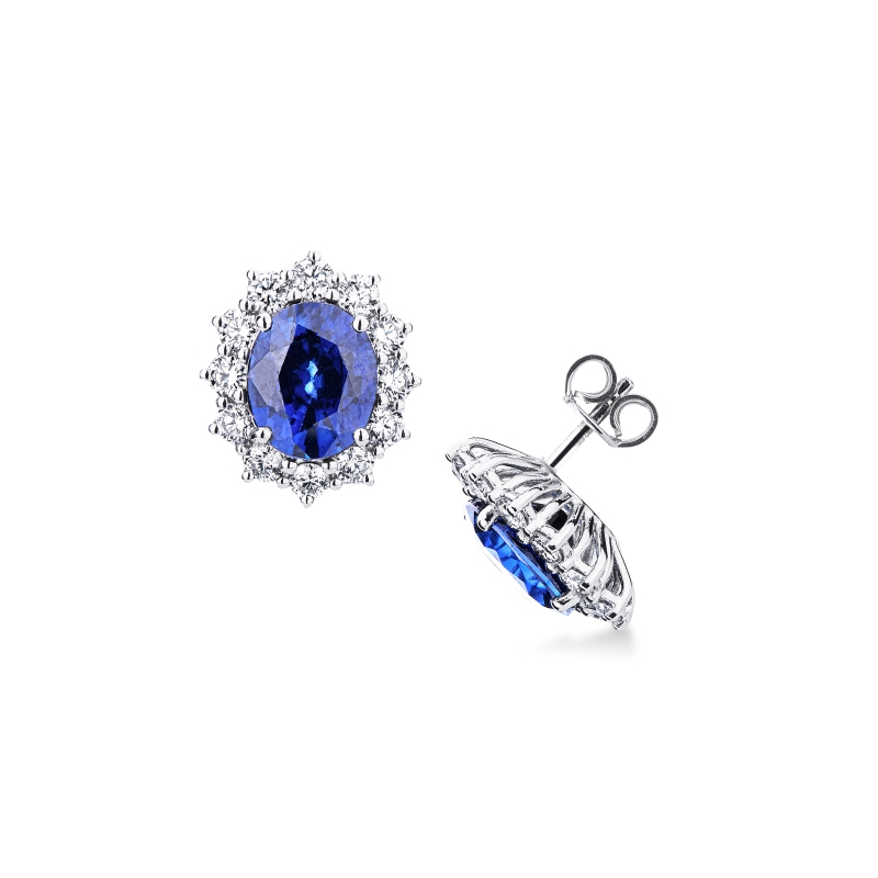 Orecchini in oro bianco 18k con zaffiro blu e diamanti