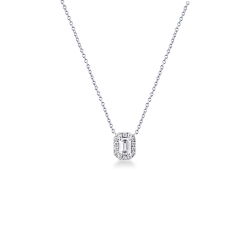 Collana punto luce contorno in oro bianco 18k con diamante taglio smeraldo 0.70ct GIA