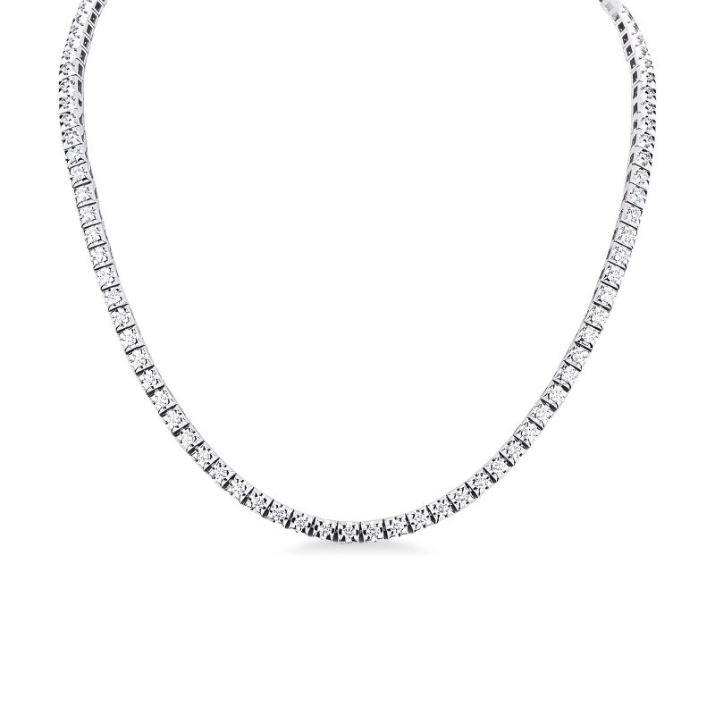 Collana tennis lineare a piramide in oro bianco 750 con diamanti