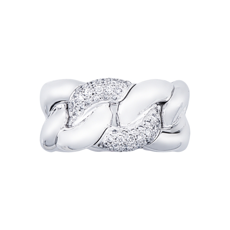 Anello elastico groumette in oro bianco 750 con diamanti