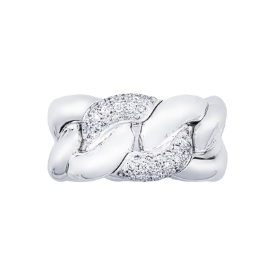 Anello elastico groumette in oro bianco 750 con diamanti