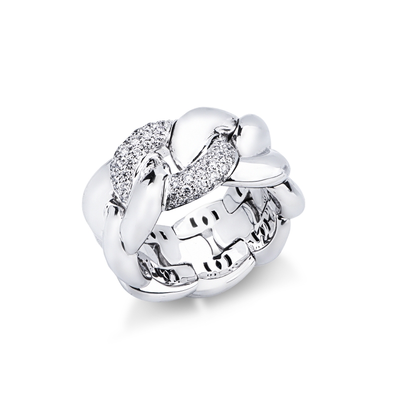 Anello elastico groumette in oro bianco 750 con diamanti