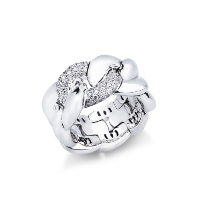 Anello elastico groumette in oro bianco 750 con diamanti