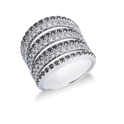 White gold 18k band ring with black and white diamonds 