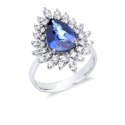 Anello in oro bianco 750 con zaffiro blu goccia e diamanti