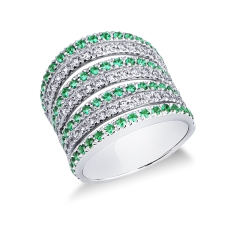 White gold 18k band ring with diamonds and emeralds 