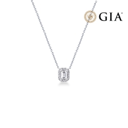 Collana punto luce contorno in oro bianco 18k con diamante taglio smeraldo 0.70ct GIA