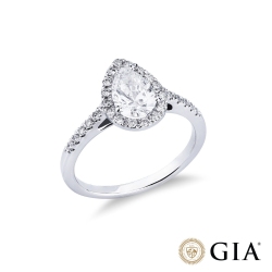 Anello con diamante taglio goccia 1.00ct GIA in oro bianco 18k