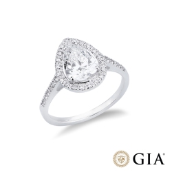 Anello con diamante taglio goccia 1.50ct GIA in oro bianco 18k