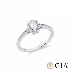 Anello con diamante taglio smeraldo 0.30ct GIA in oro bianco 18k