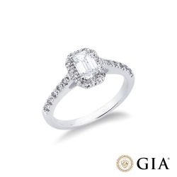 Anello con diamante taglio smeraldo 0.70ct GIA in oro bianco 18k