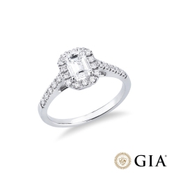 Anello con diamante taglio smeraldo 1.00ct GIA in oro bianco 18k