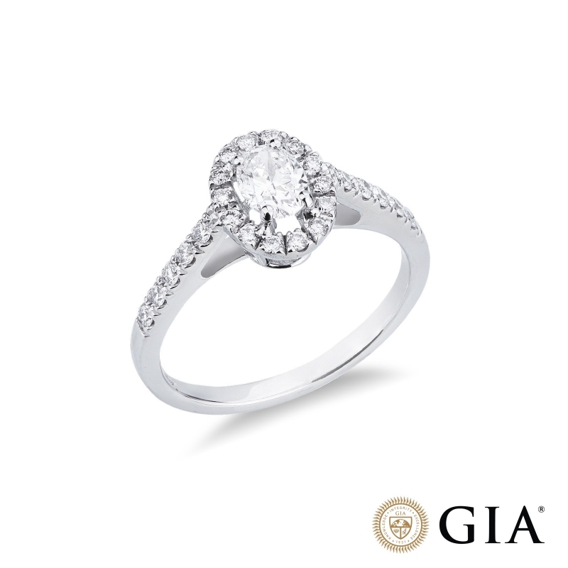 Anello con diamante taglio ovale 0.50ct GIA in oro bianco 18k
