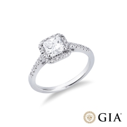 Anello con diamante taglio princess 1.00ct GIA in oro bianco 18k