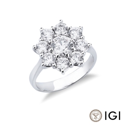 Anello fiore contorno in oro bianco 750 con diamanti