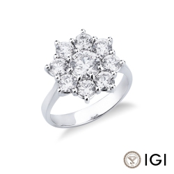 Anello in oro bianco 750 a forma di fiore con diamanti