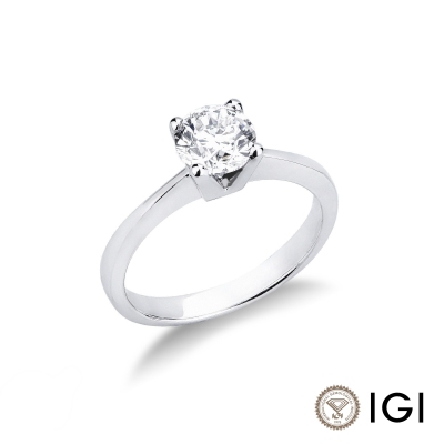 Anello solitario lineare a quattro griffe in oro bianco 18k con diamante, 1 carato