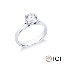 Solitario modello lineare a quattro griffe in Oro bianco 18k con diamante di 1.00 ct