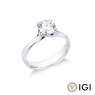 Solitario modello lineare a quattro griffe in Oro bianco 18k con diamante di 1.00 ct