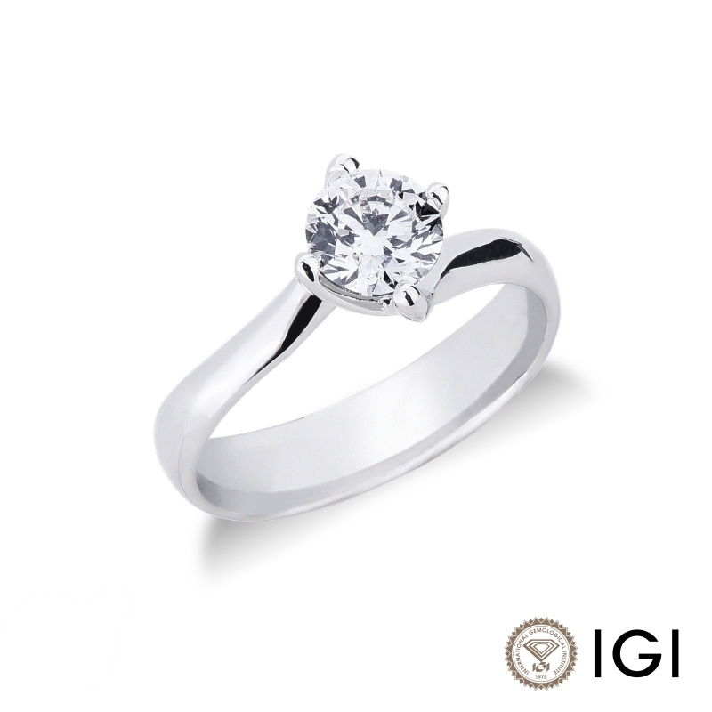 Solitario griffe a quattro punte in oro bianco 18k con Diamante ct. 0,90
