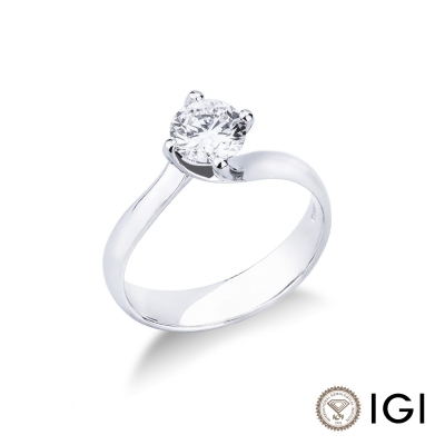 Solitario griffe a quattro punte in oro bianco 18k con Diamante ct. 1.00.