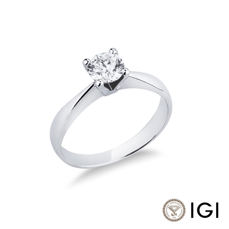 Anello solitario lineare in oro bianco 18k con diamante, 0,90 carati