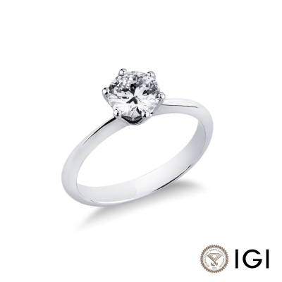 Anello solitario a 6 griffe in oro bianco 18k con diamante, ct. 1,00