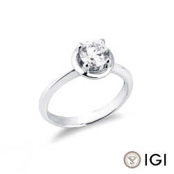 Anello solitario in oro bianco 18k lineare cuore sul gambo con diamante 0.90 ct