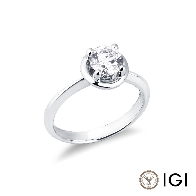 Anello solitario in oro bianco 18k lineare cuore sul gambo con diamante 0.90 ct